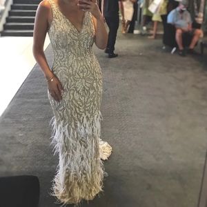 Sherri Hill long feather sheath dress gown